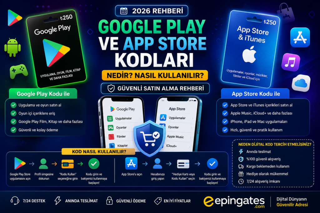 Google Play ve App Store Kodları Nedir? Nasıl Kullanılır? Güvenli Satın Alma Rehberi (2026)